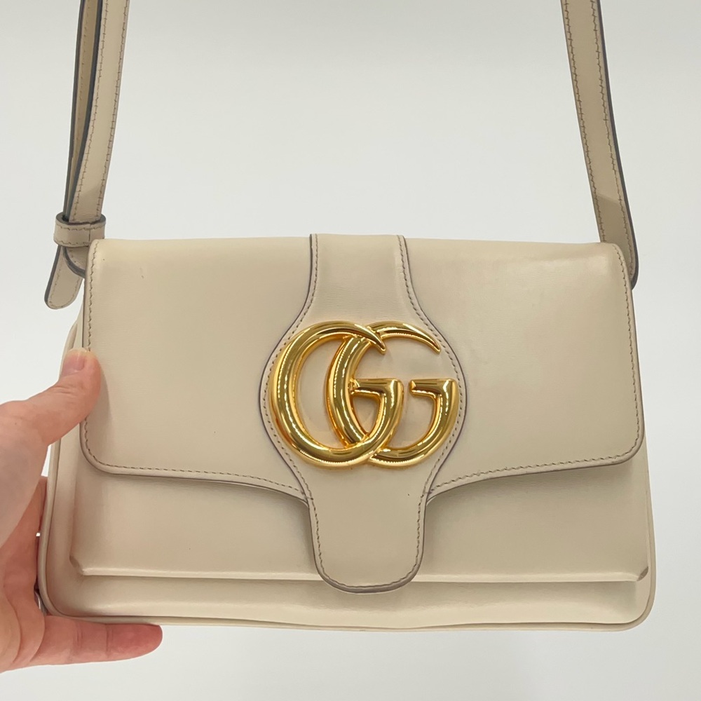 Gucci GG Small Arli Cream Leather Shoulder Bag w/Dust Bag